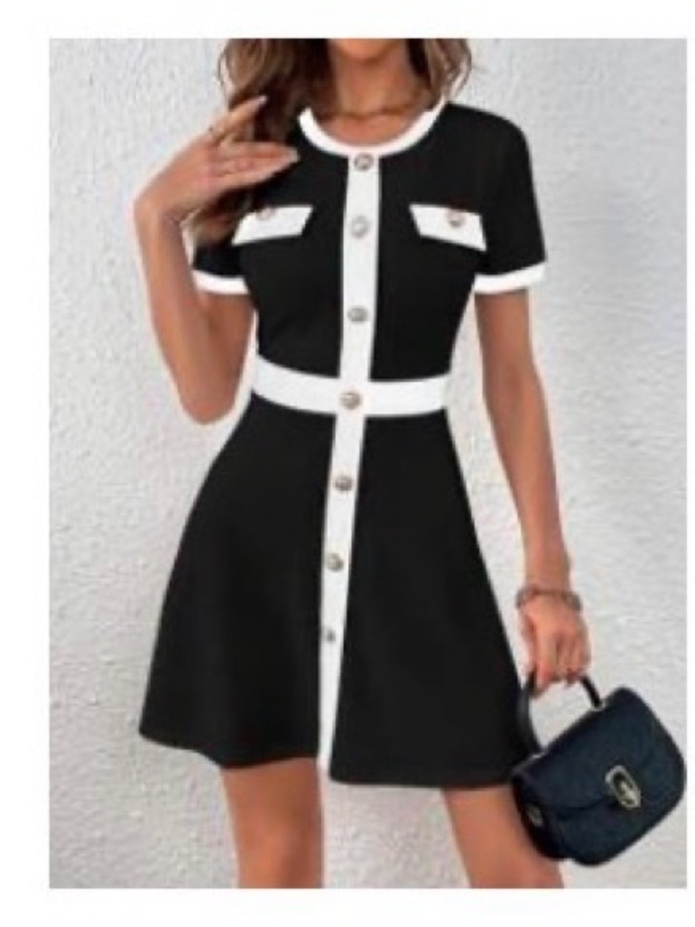 SHEIN Privé Contrast Trim Button Front Short Dress